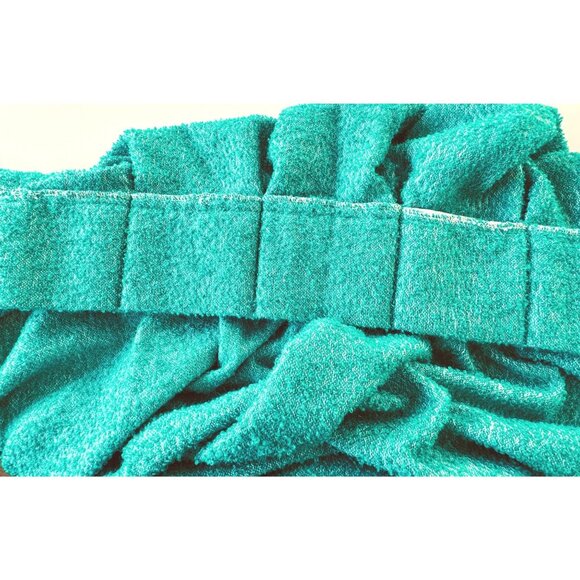 Vintage 70 curtain, deep teal jewel tone, white embroidered detail, thick woven - Picture 7 of 10